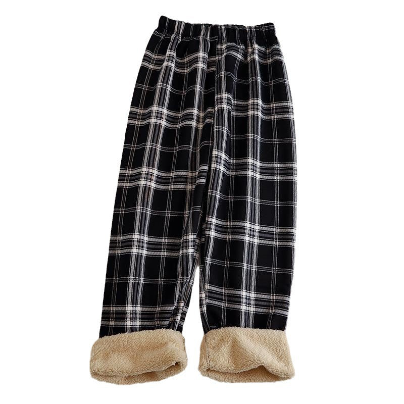 Fleece Cashmere Plaid Wide-leg Casual Pants