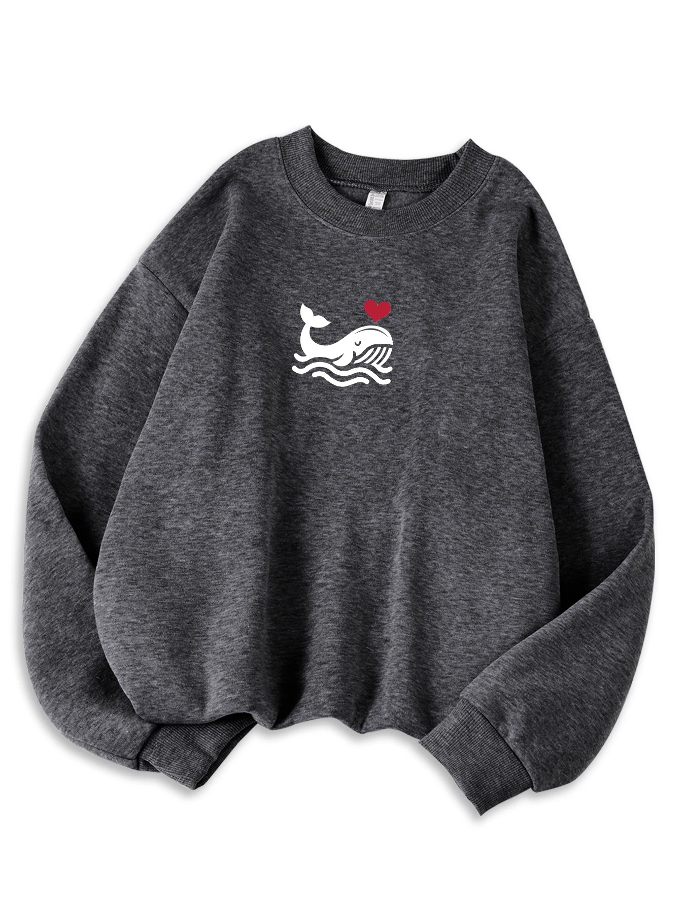 Afslappet sweatshirt til kvinder med print, hyggelig hættetrøje til efteråret, blød uldblanding