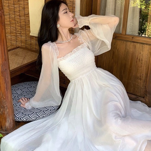 Elegant White Chiffon Beach Dress For Women