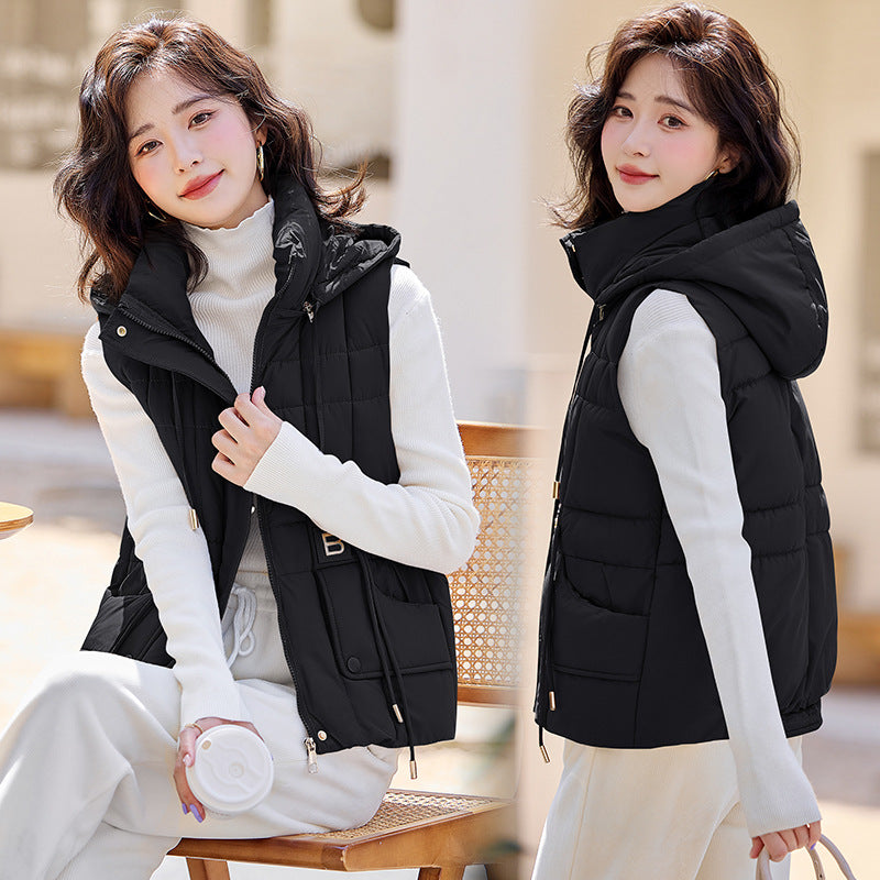 Temperament Waistcoat Solid Color Hooded Cotton Vest