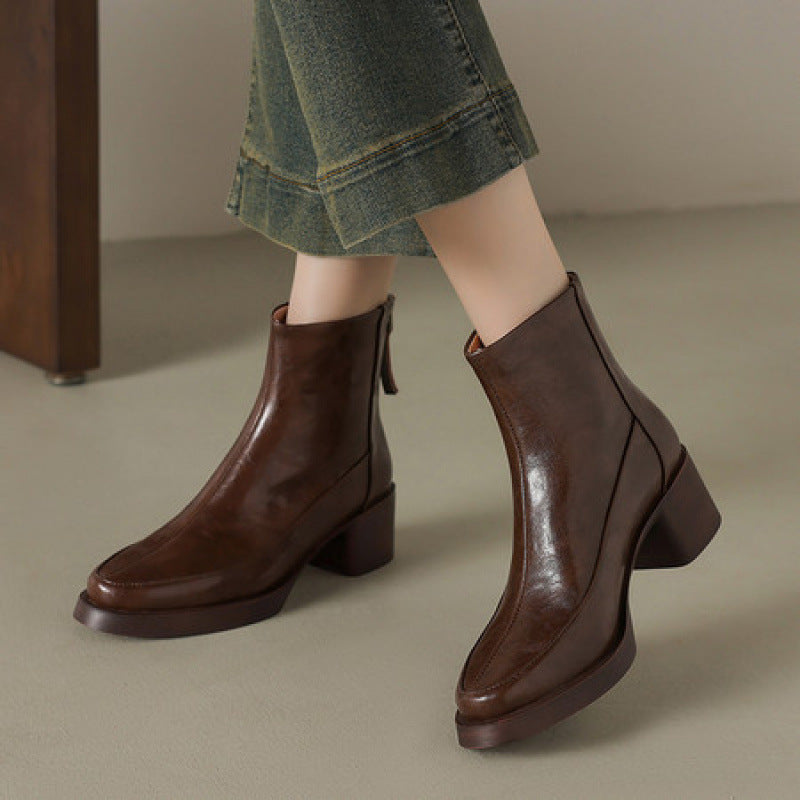 Womens Genuine Leather High-Heel Ankle Boots New Fall Winter Style For Winter Seasons