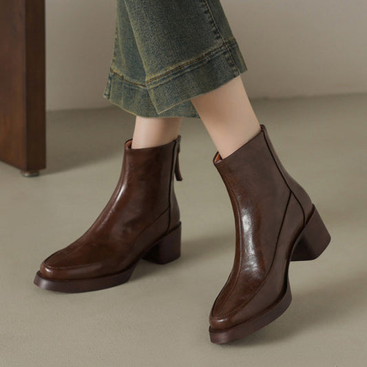 Womens Genuine Leather High-Heel Ankle Boots New Fall Winter Style For Winter Seasons