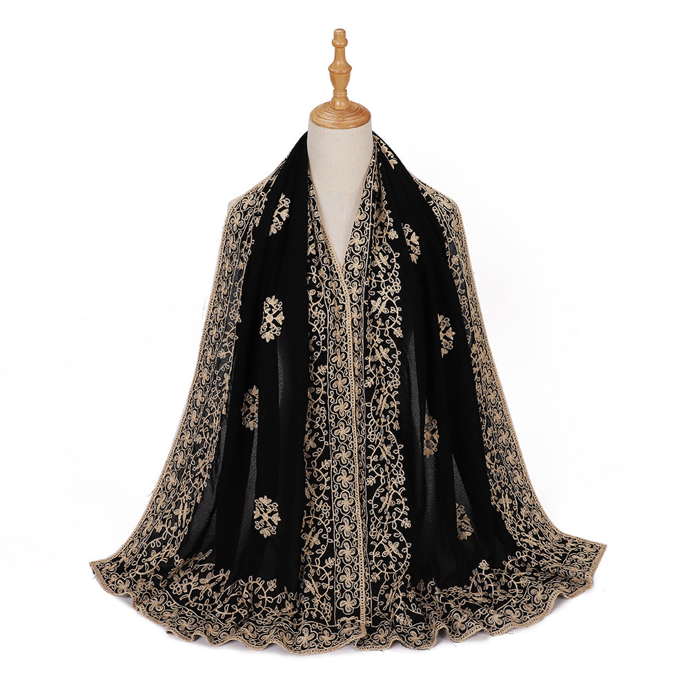 Ethnic Style Black Embroidered Toe Cap Shawl Scarf
