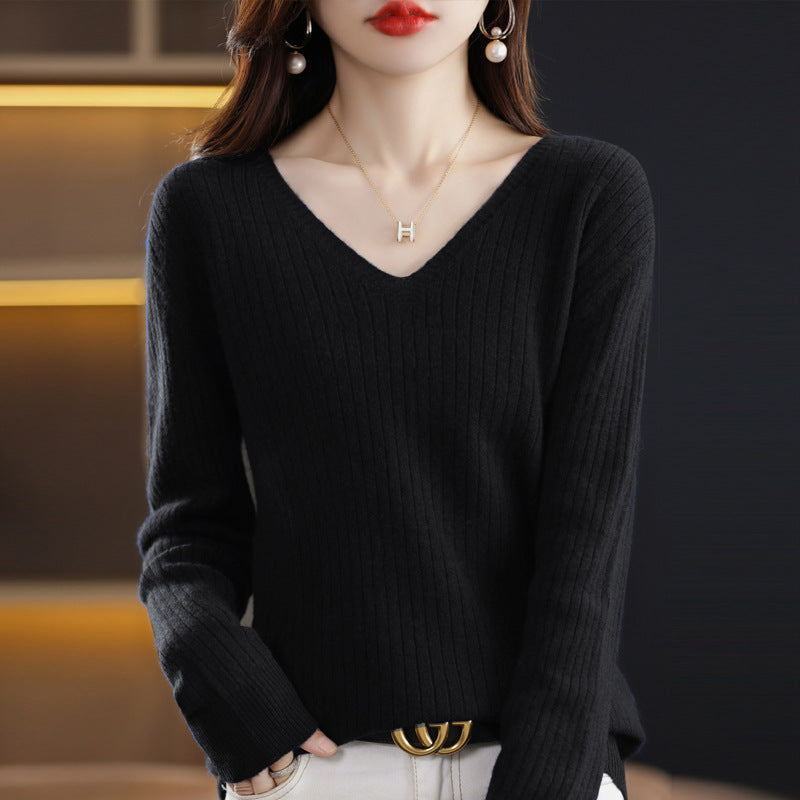Women's Knitwear V-neck Pullover Base Drawstring Plus Size Short Sweater
