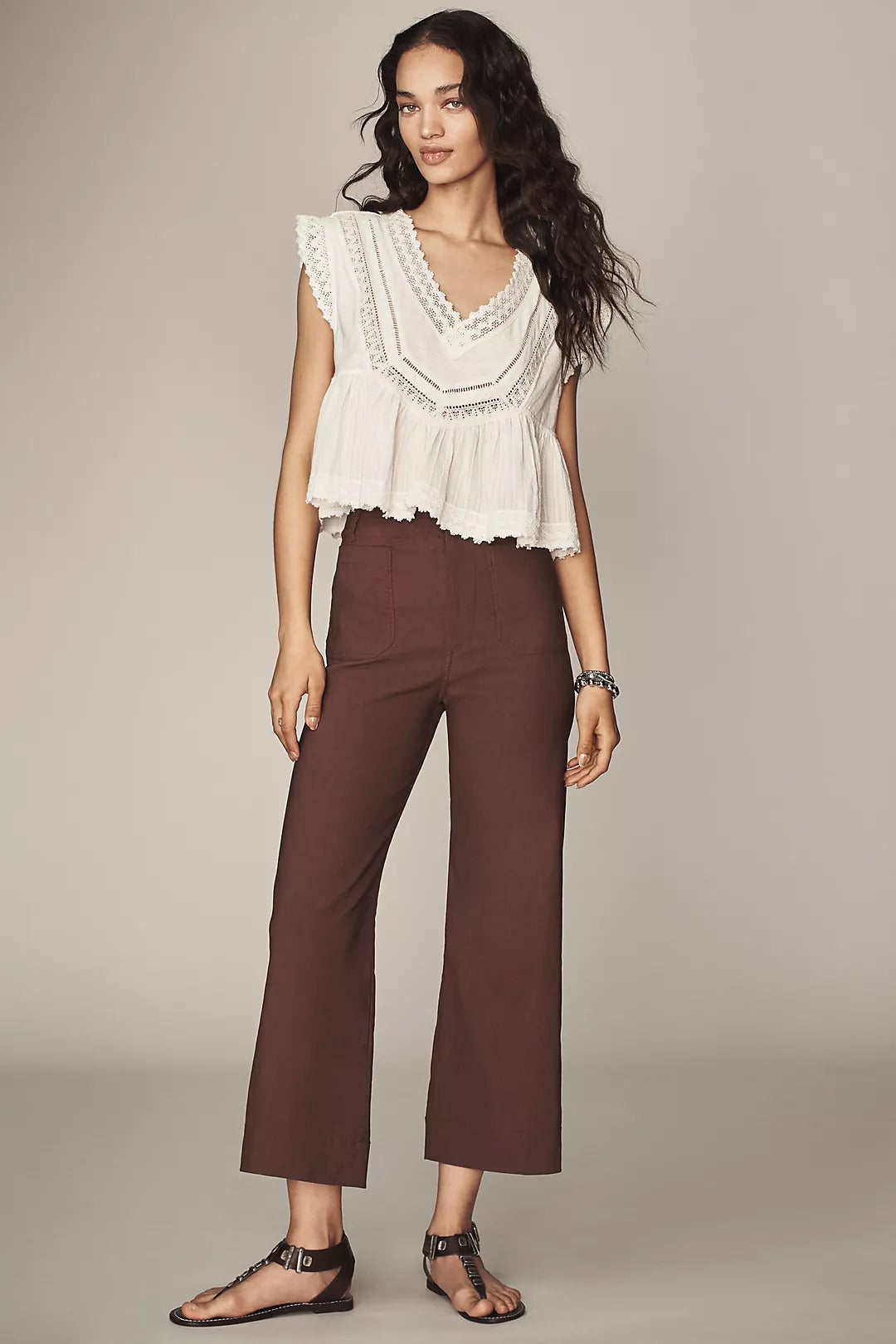 Casual Pants Straight High Waist Wide Leg Cropped Women's Pants