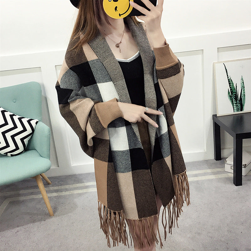 Cape-stil sjal med frynser sweaterjakke til damer