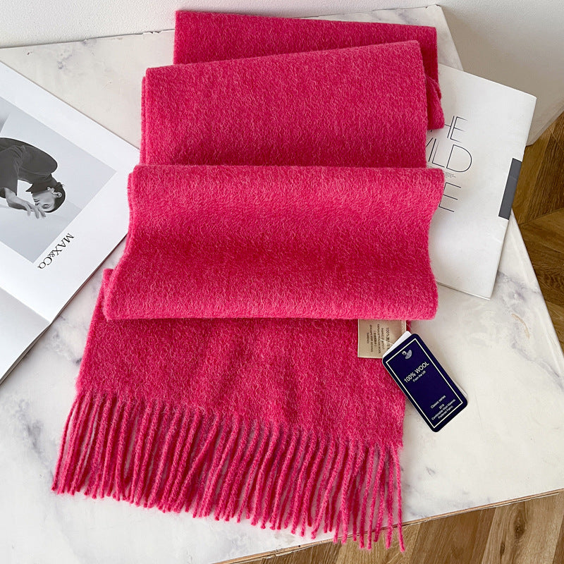 Pure Wool Students Warm-keeping All-matching Tassel Narrow Scarf Couple Wholesale
