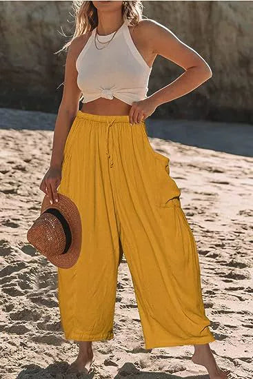 Elastic Waistband Pocket Casual Pants