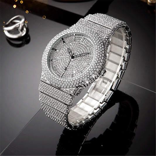 Luxury Style Diamond-embedded Watch Men's Color Calendar Quartz Watch