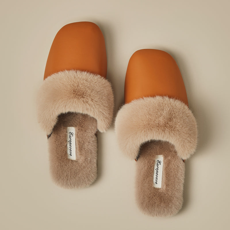 Women's Black Cotton Slippers Winter Velvet Thermal Non-slip Indoor