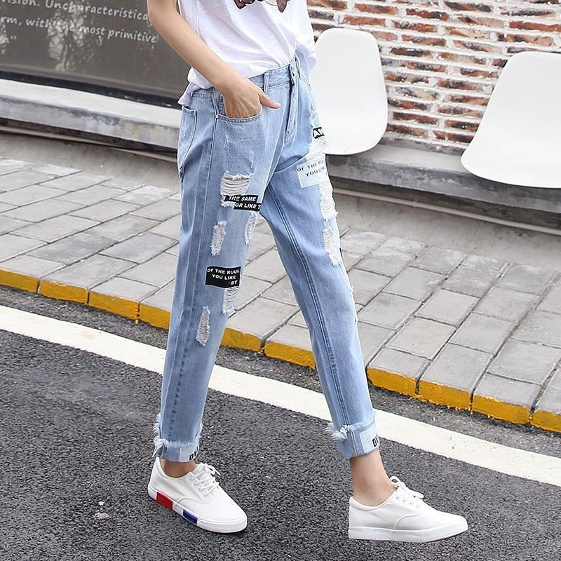 High-rise straight-leg cropped ripped jeans