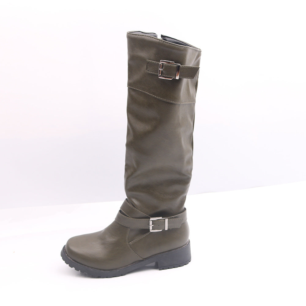 Women's Leather Boots With Zipper And Flat Bottom