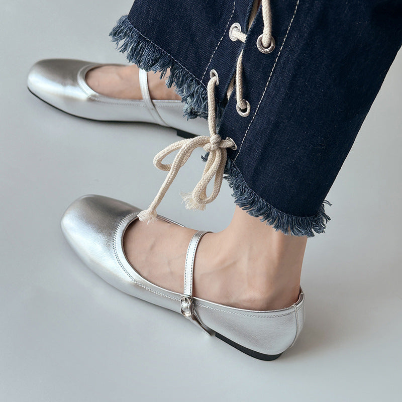Mary Jane Shoes Retro Flat Bottom Sheepskin Simple