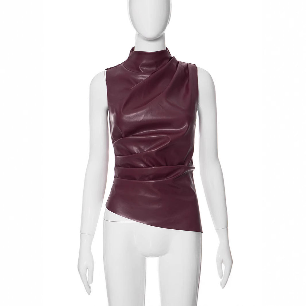 Stylish Fitted Waist Asymmetrical Hem Sleeveless Top Slim-fit New Design Vest