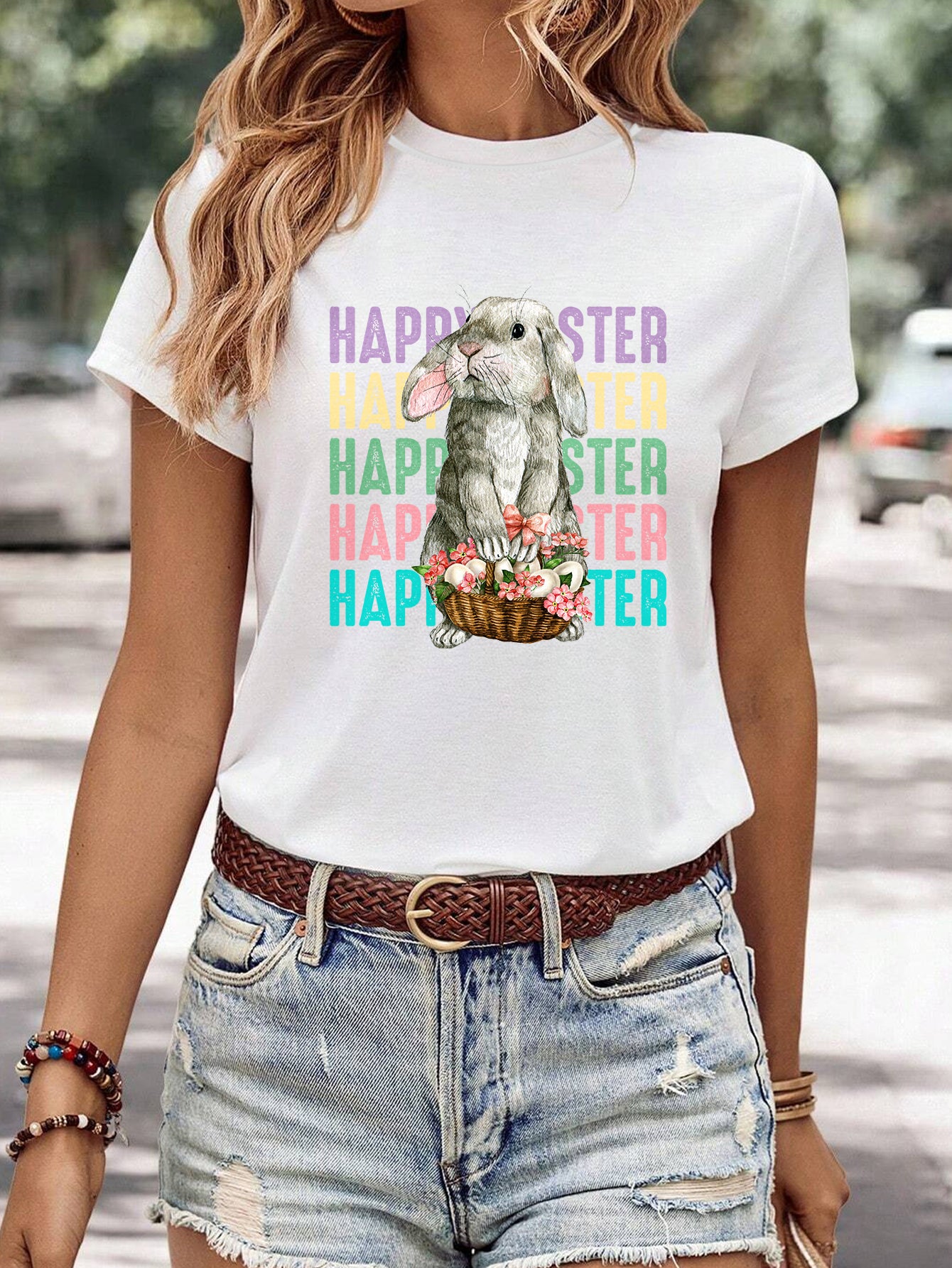 Kvinders minimalistiske afslappede T-shirt med print og rund hals