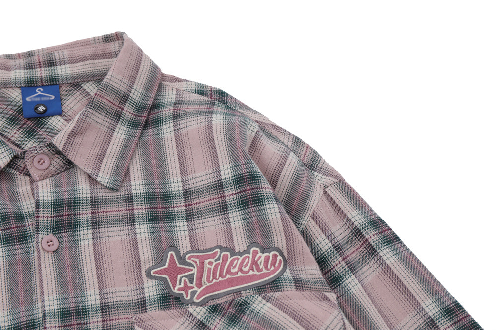 Plaid Long Sleeve Shirt Men's Sleeve Detachable Two-way Wear