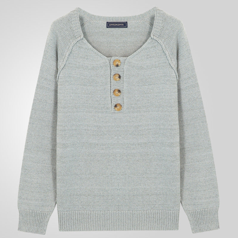 Ensfarvet Letvægts Sweater med Lange Ærmer