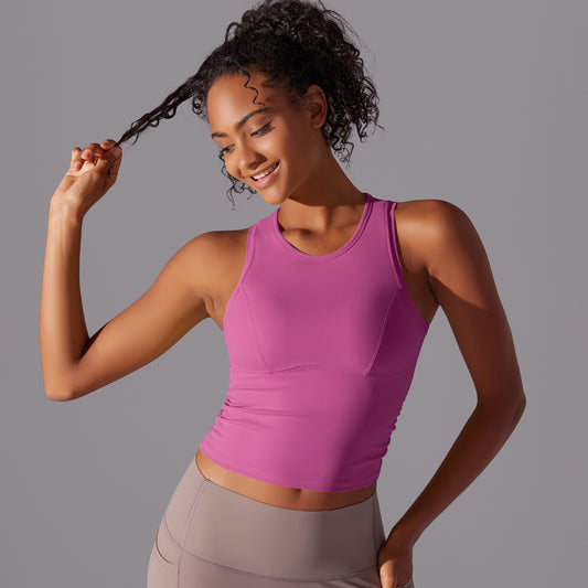 Women's Long High Elastic Sports Vest With Chest Pad