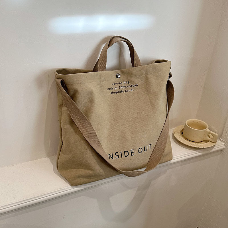 Store Lærredstasker Kvinder Casual Fashion Totes Alfabet Print Skuldertaske Med Justerbar Rem Retro Håndtaske Til Shopping