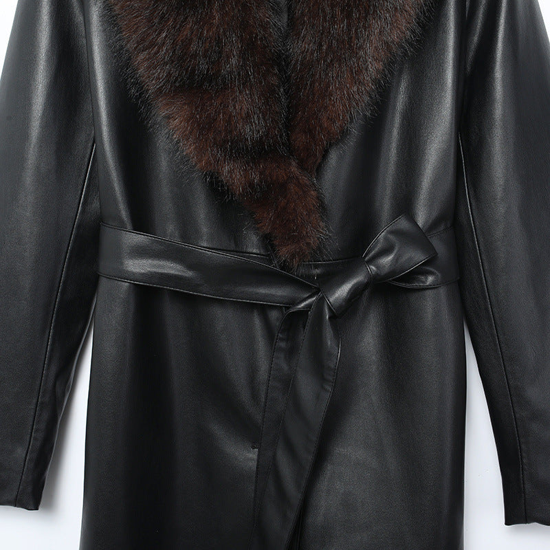 Faux Fur Removable Collar Leather Jacket