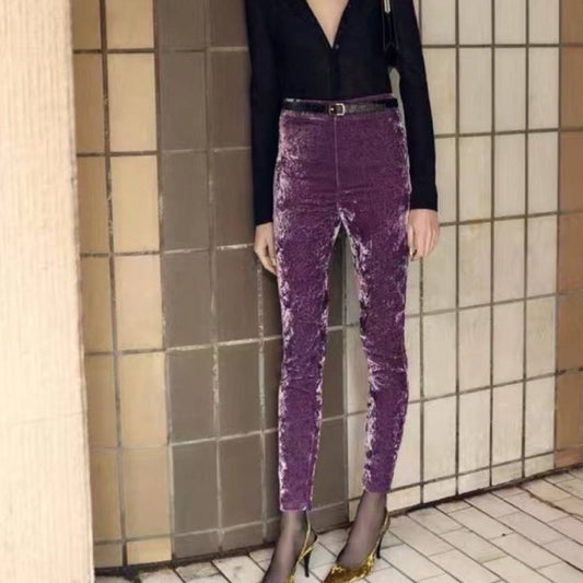 High Waist-hip Elastic Slim Trousers With Narrow Feet