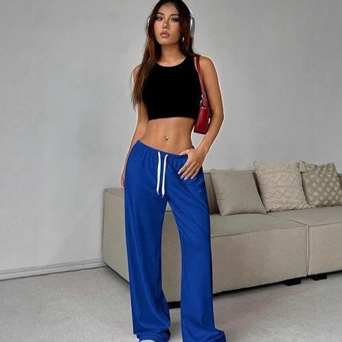 New Multi-pocket Women's Drawstring Waist Wide-leg Pants