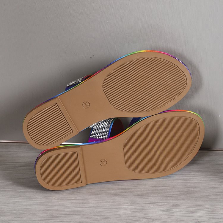 Round Toe Dream Color Rhinestones Flat Slippers