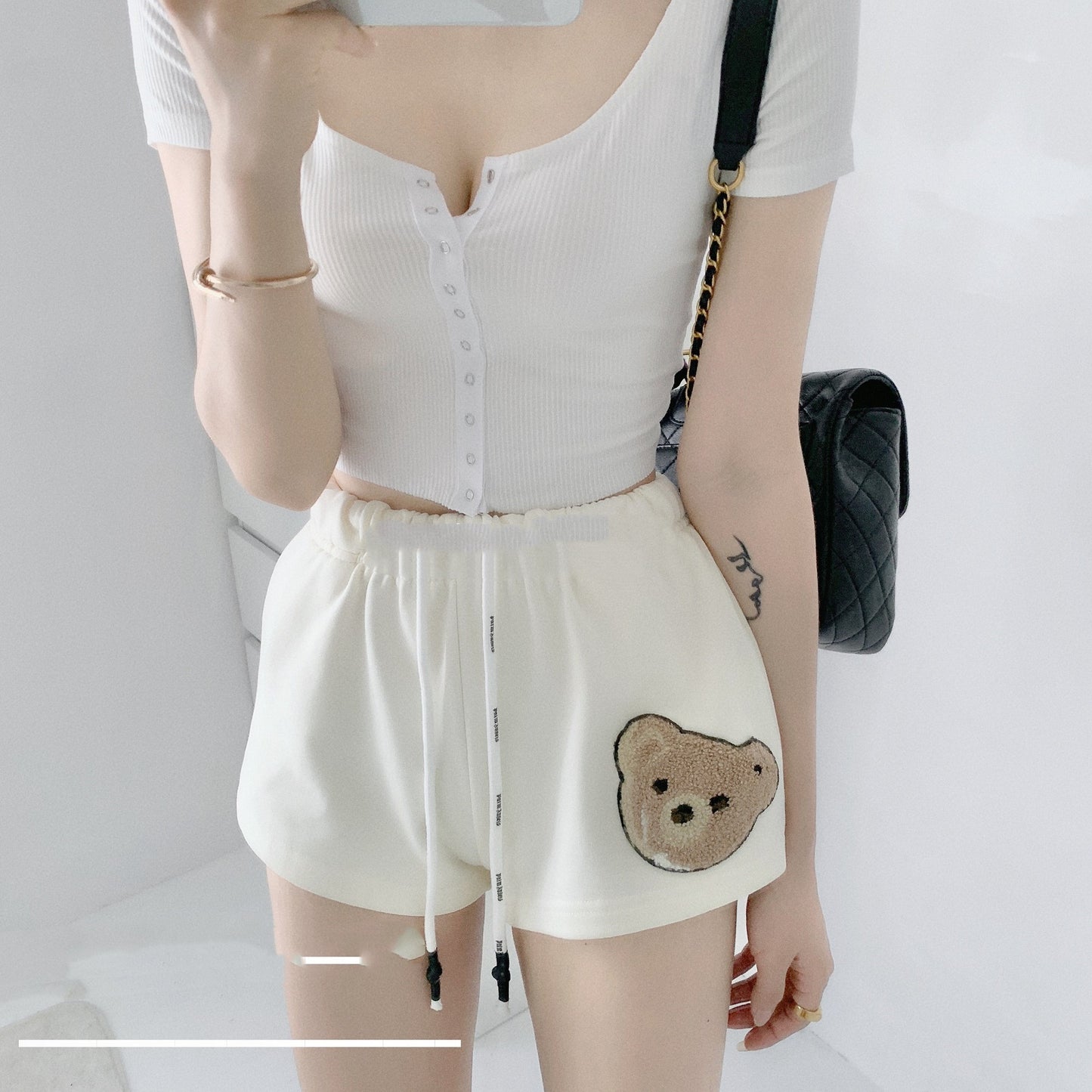 Cute Towel Embroidered Bear Wide Leg Pants
