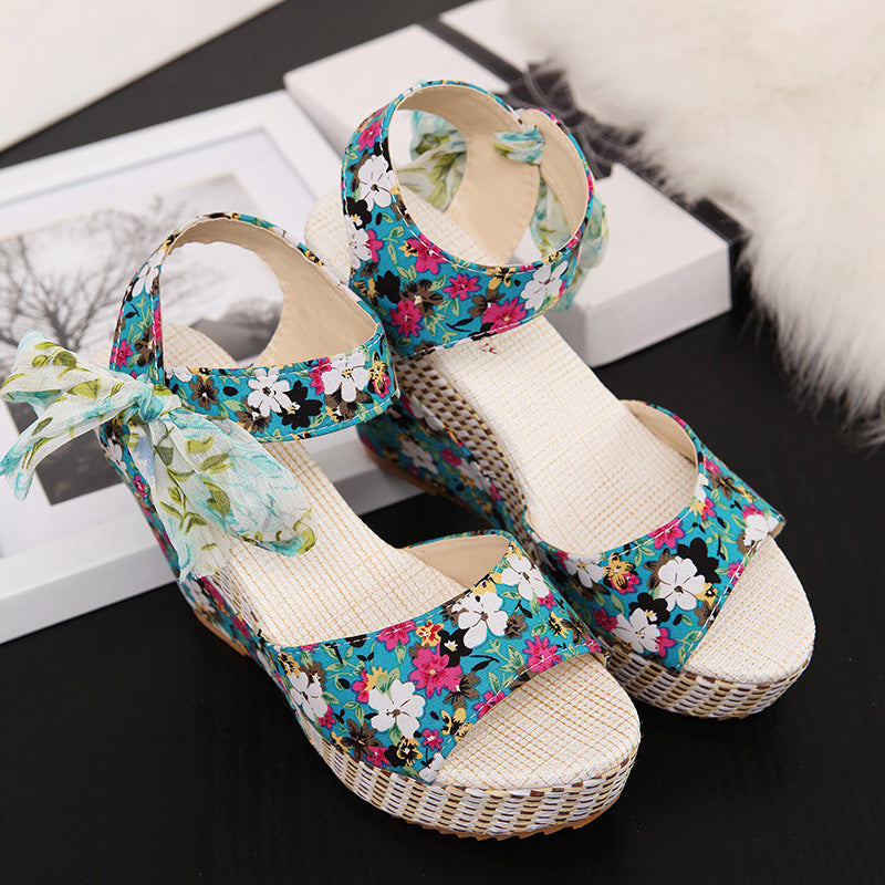 New High Heeled Sandals Women's Thick Soled Wedge Bow Knot Women's Sandals