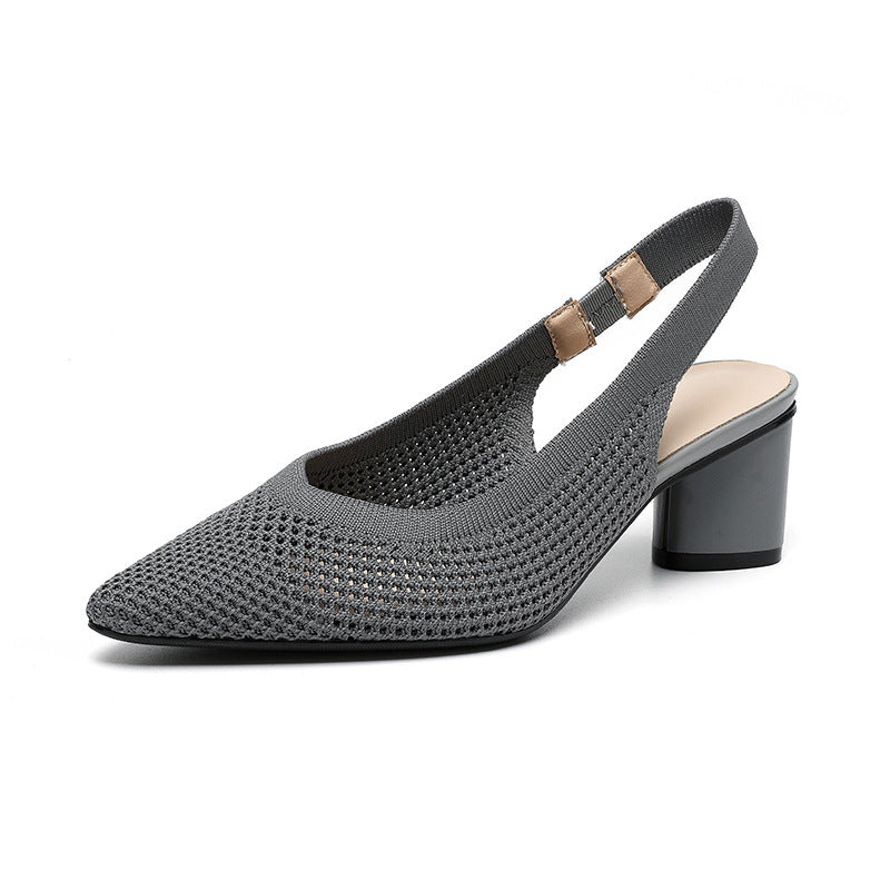 Hollow-out Knitted Closed Toe Back Empty Strap Sandals Pointed Toe
