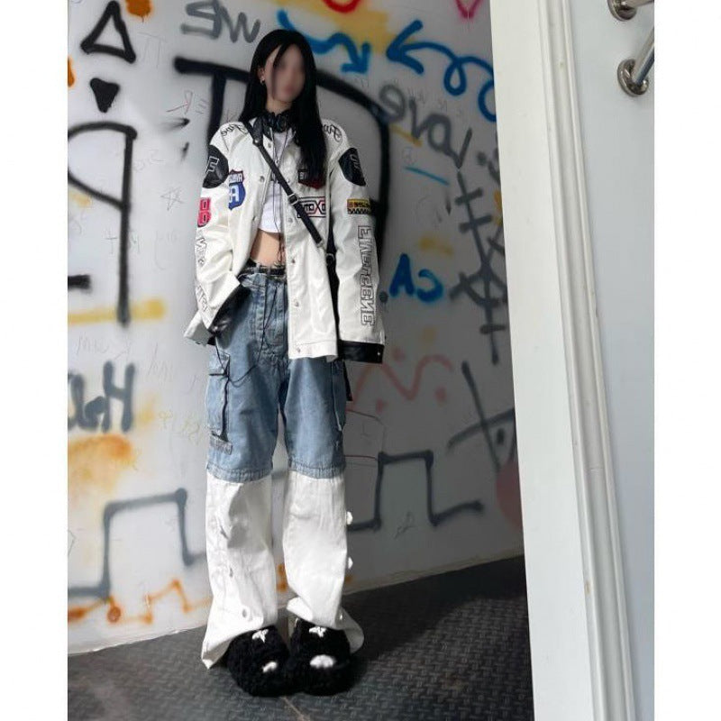 Vintage Damejeans med sammensyet design, lige pasform og løs silhuet