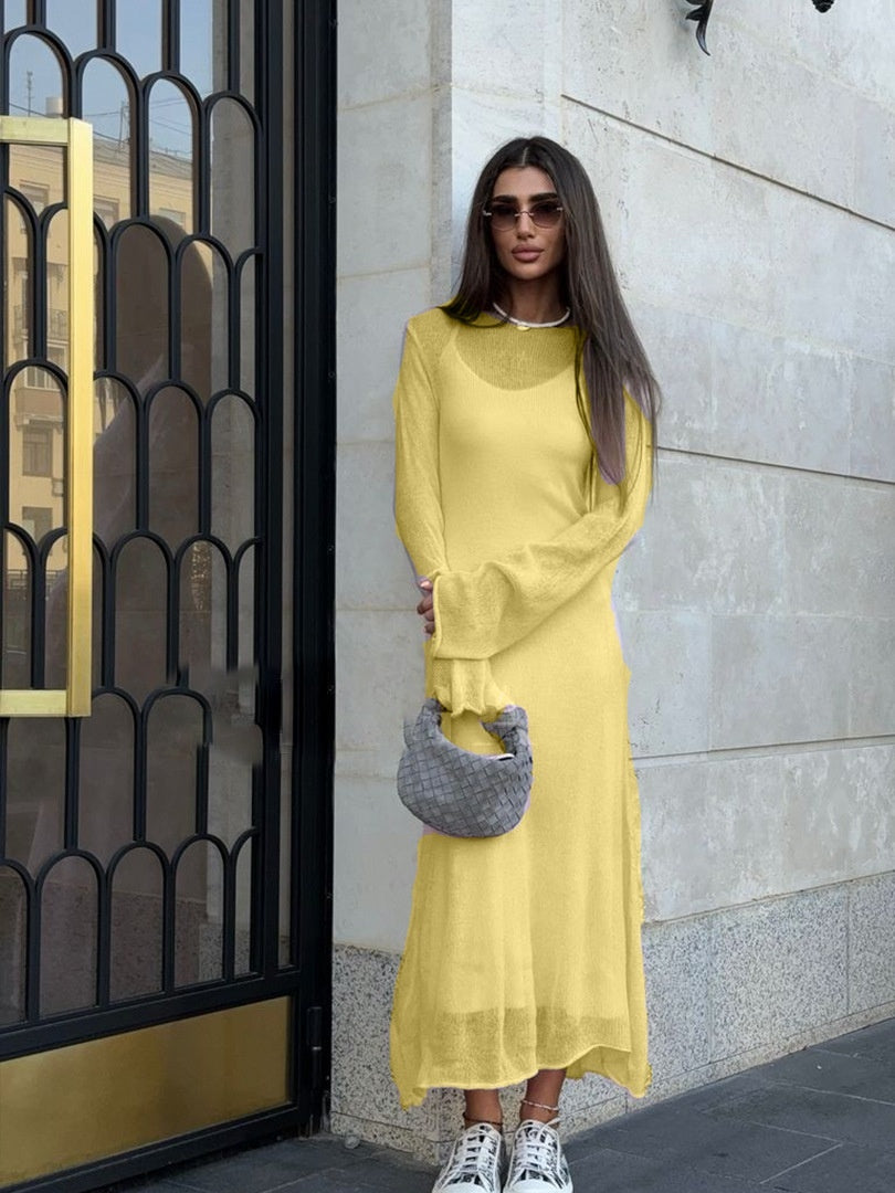 See-through Slim-fit Dress Vest Two-piece Set