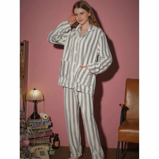 2-piece Set Of Women's Pajamas Autumn And Winter Flannel Str