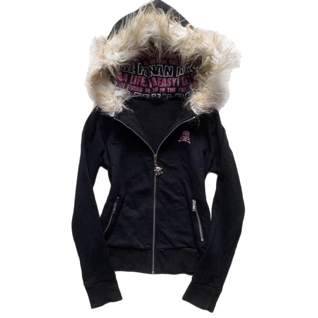 Løs gotisk hoodie med kranie til kvinder