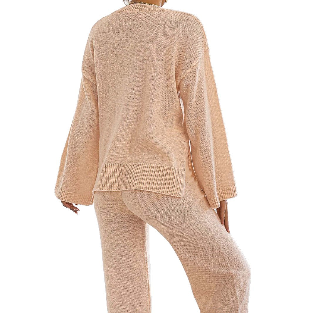 Loose Comfort And Casual Pullover Sweater Straight Wide Leg Pants Trousers Two-piece Set