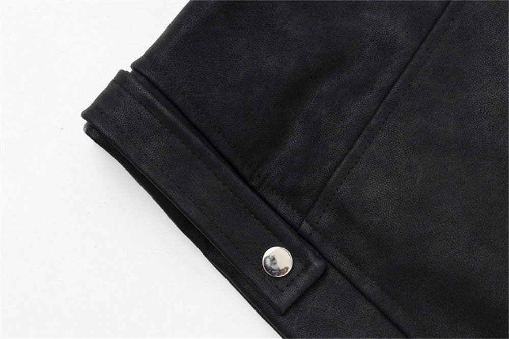 Season Loose American Street Windproof Zipper Decorations Leather Jacket