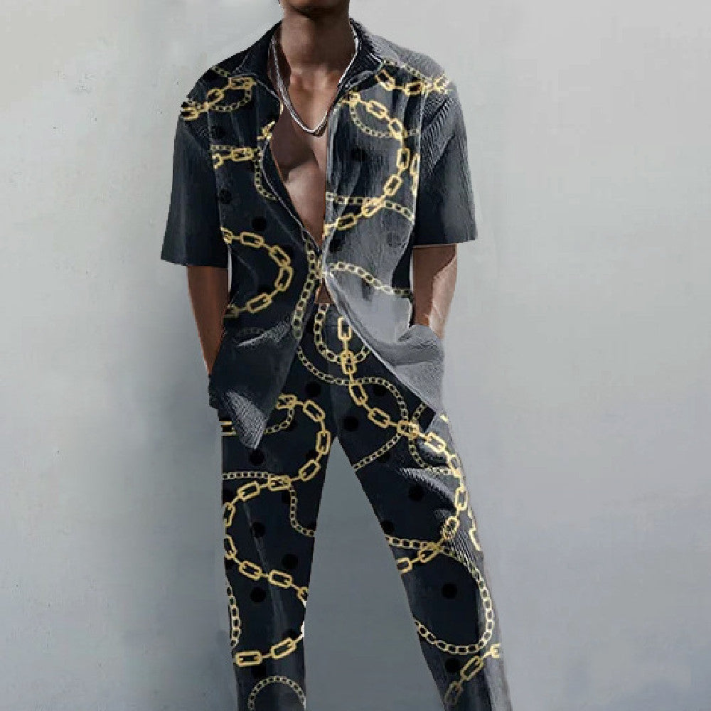 Mode for mænd: Outfit med kortærmet skjorte med digitaltryk