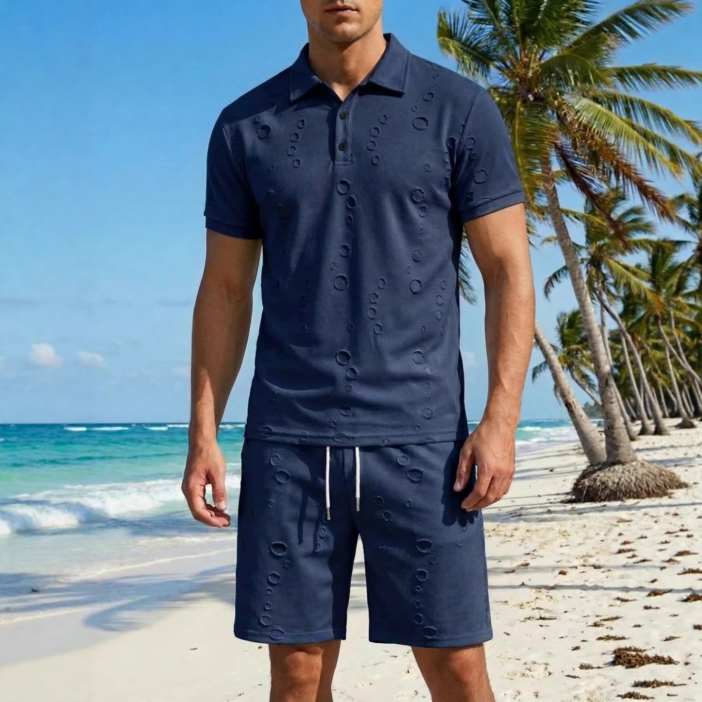 Summer Washed Distressed Polo Shirt With Buttons Mens Sports Polo Tee