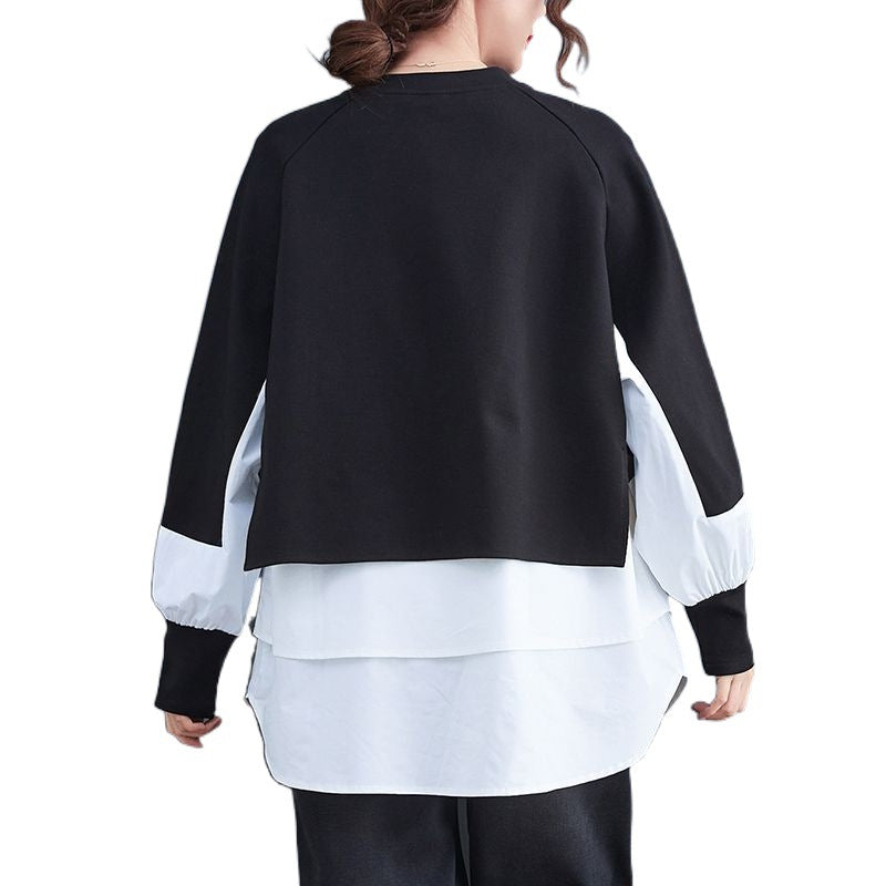 Efterår Og Vinter Ny Fake Todelt Kontrastfarvet Stikning Sweatshirt
