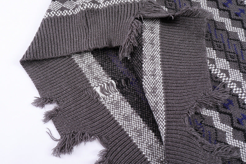 Men's Autumn And Winter Torn Jacket Jacquard Color Matching