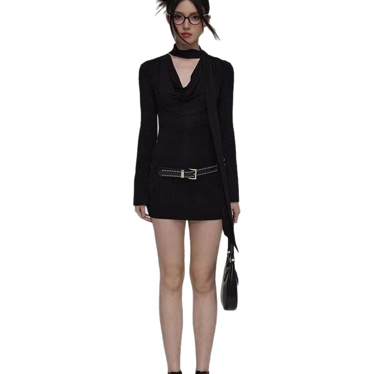 Long Sleeve Dress Figure Hugging Tight Fitting With A Cinched Waist And A Sheath Silhouette