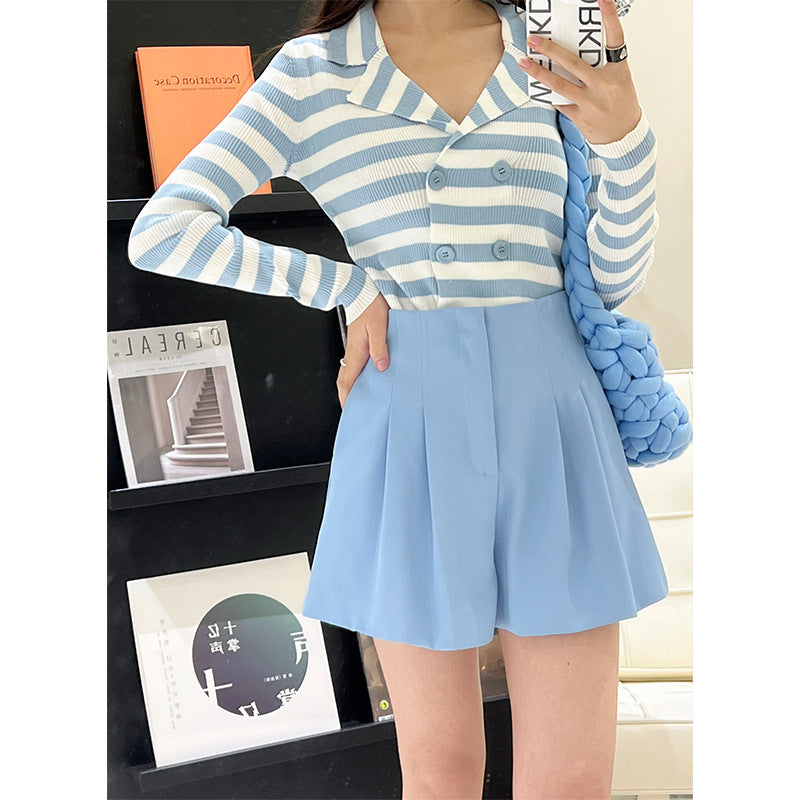 Women's Casual High Waist Suit Pleated Wide Leg Shorts