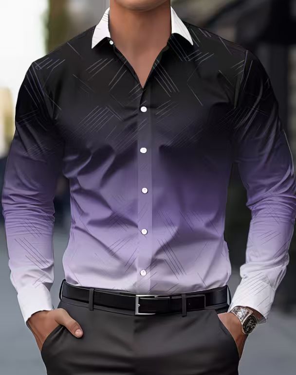 Men's Slim-Fit Long-Sleeve Shirt With Linear Print