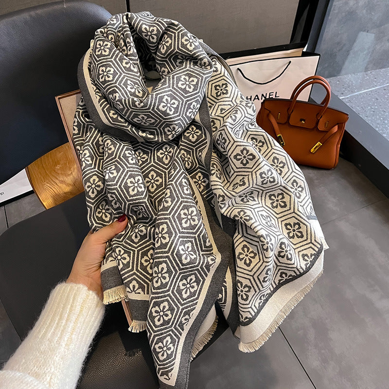 Four-Leaf Flower Fashion Artificial Cashmere Scarf Female Winter All-matching