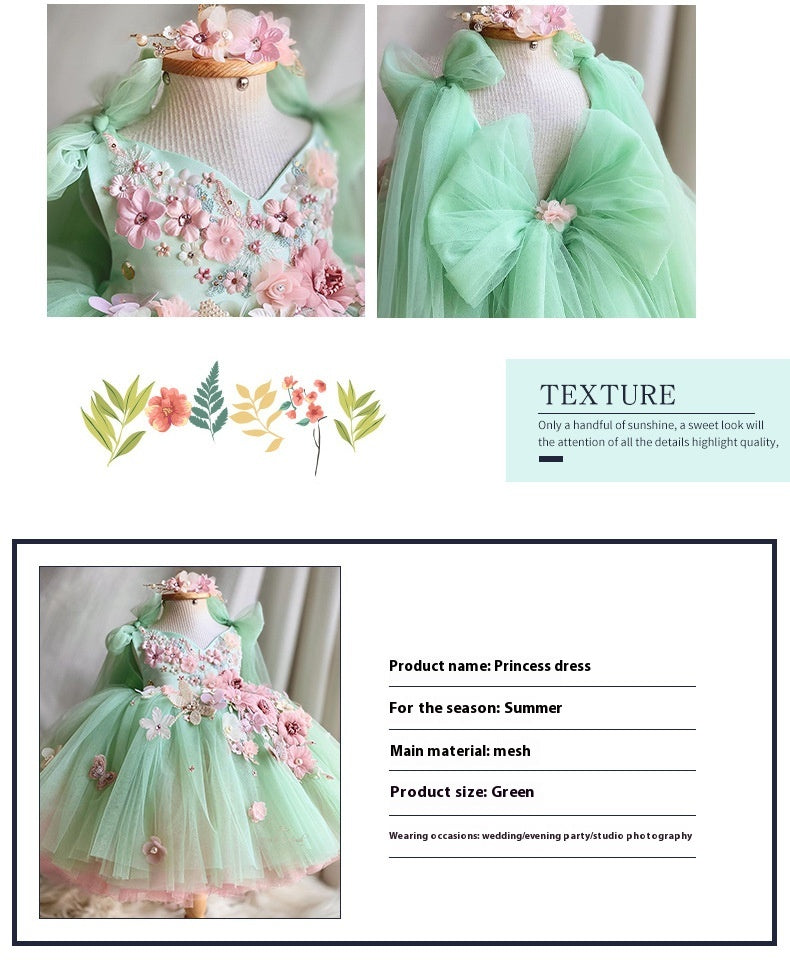 Children's Bow Mesh Bubble Skirt Dress