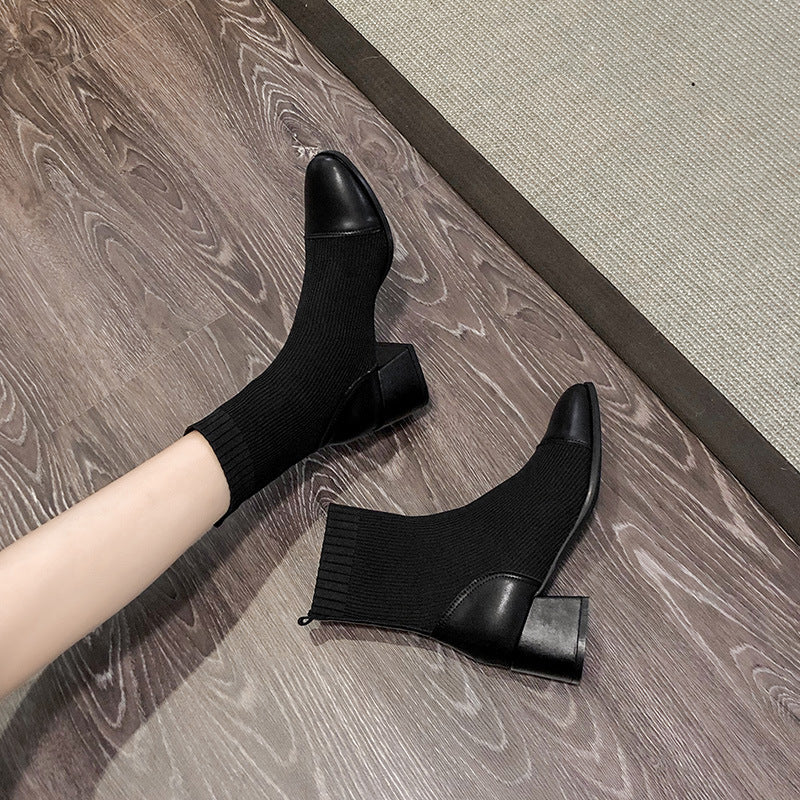 Net Celebrity Thin Socks Temperament Thick Heel Low Tube Martin Boots