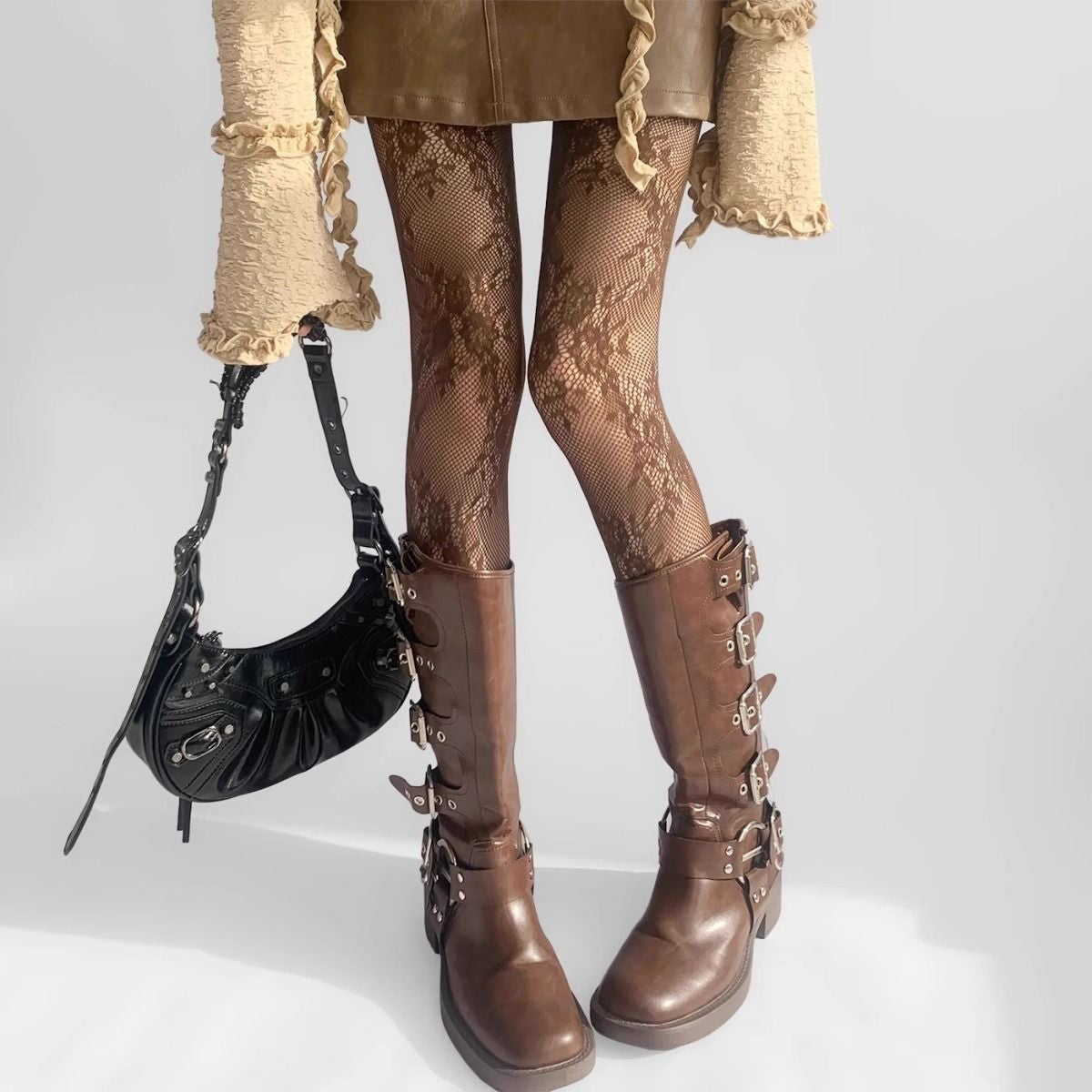 Retro Lace Fishnet Stockings French Jacquard Patterned Tights