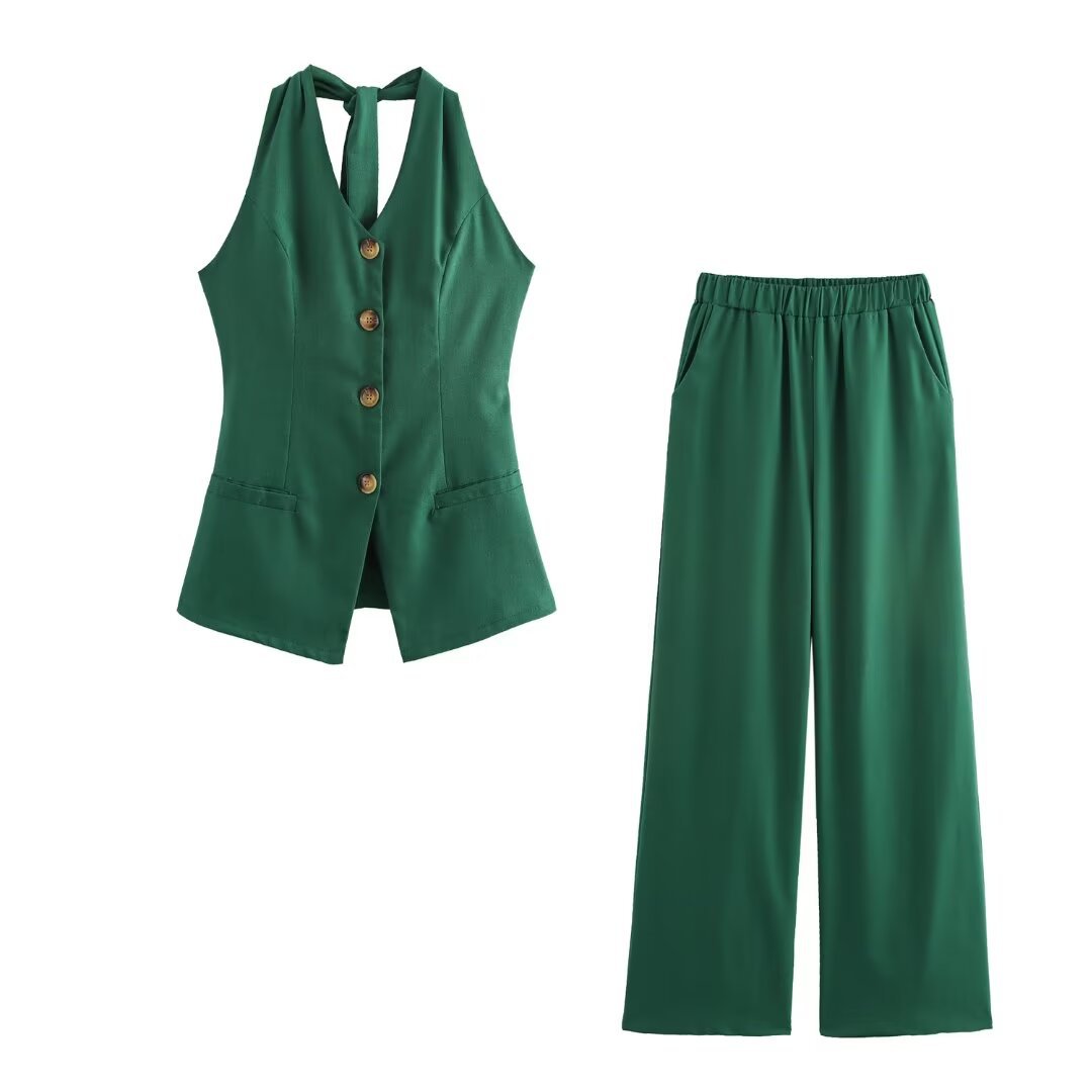 Classic Style Cotton And Linen Halterneck Vest Suit Women's Summer High-grade Trousers