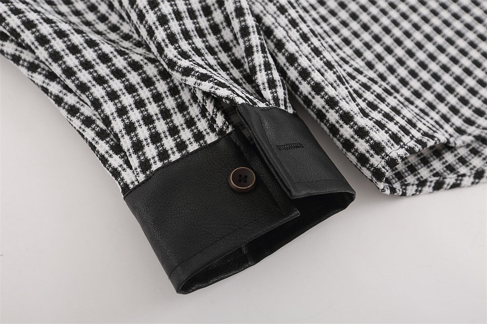 American Contrast Color Stitching Long-sleeved Shirt Men