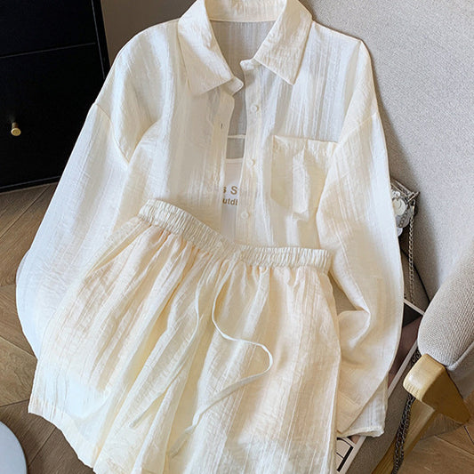 Womens Outerwear Top And Wide-leg Shorts Two-piece Set